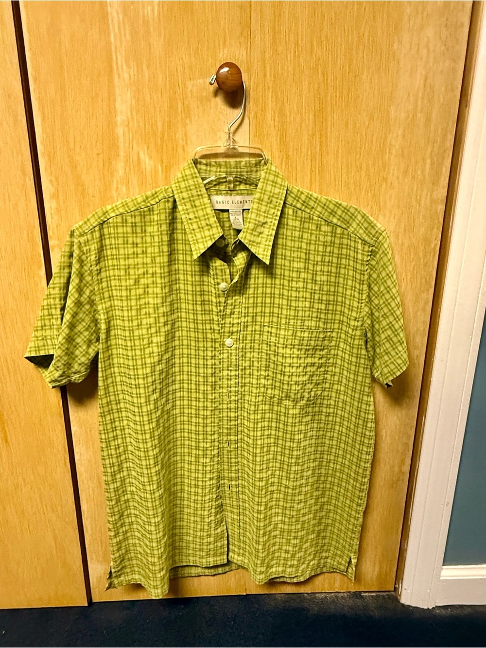 Classic Short-Sleeve Plaid Button-Down Shirt in Lime Green